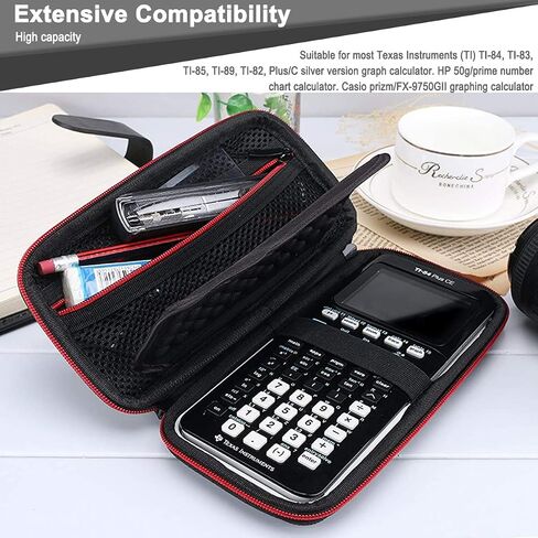 Case for Texas Instruments TI-84 TI-83 Plus CE Graphing Calculators and More - Hard EVA Travel Carrying Shockproof Storage Bag (Black with red Zipper) in Kuwait