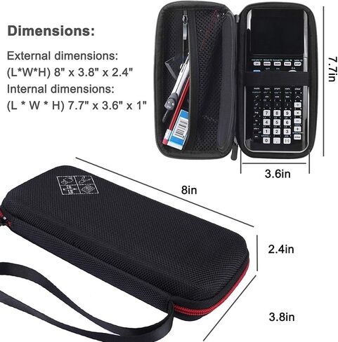 Case for Texas Instruments TI-84 TI-83 Plus CE Graphing Calculators and More - Hard EVA Travel Carrying Shockproof Storage Bag (Black with red Zipper) in Kuwait