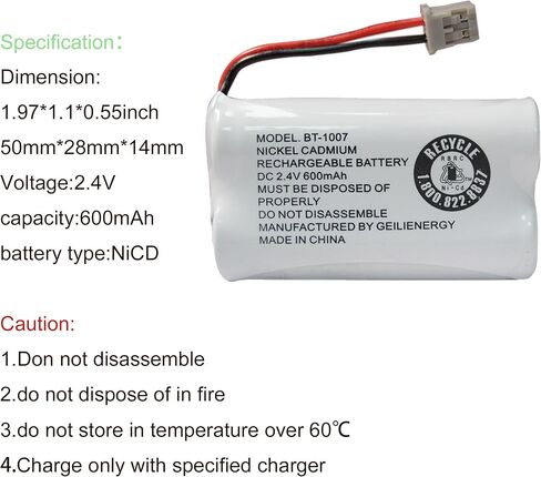 GEILIENERGY BT1007 BT-1007 BBTY0651101 Battery Compatible with BT904 BT-904 BT1015 BBTY0460001 BBTY0510001 BBTY0624001 BBTY0700001 HHR-P506, HHR-P506A Cordless Phone(2-Pack) in Saudi Arabia