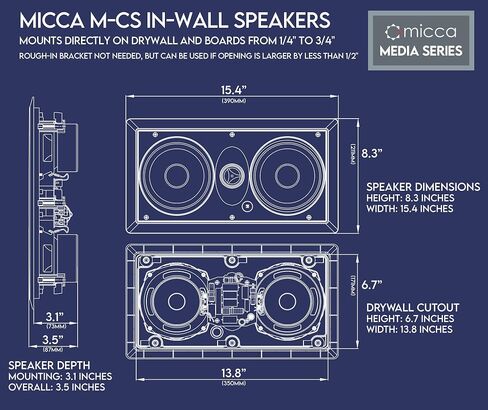 Micca M-8C 8-Inch 2-Way in-Ceiling Speaker, Round, Each, Paintable, White | 9.4-Inch Cutout Diameter, Whole House Audio, Home Theater, Indoor or Covered Outdoor, 8" Woofer, 1" Aimable Silk Tweeter in Kuwait