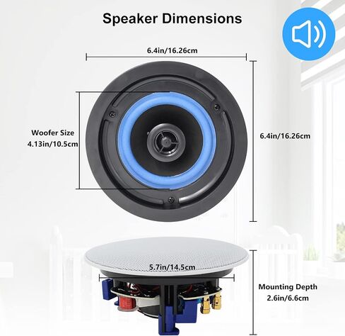 Herdio 4" HCS418 160 Watts 2 Way Flush Mount in Ceiling in Wall Speakers Perfect for Bathroom, Kitchen,Living Room,Office(A Pair) in Saudi Arabia