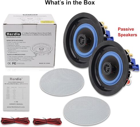 Herdio 4" HCS418 160 Watts 2 Way Flush Mount in Ceiling in Wall Speakers Perfect for Bathroom, Kitchen,Living Room,Office(A Pair) in Saudi Arabia