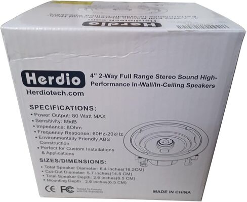 Herdio 4" HCS418 160 Watts 2 Way Flush Mount in Ceiling in Wall Speakers Perfect for Bathroom, Kitchen,Living Room,Office(A Pair) in Saudi Arabia
