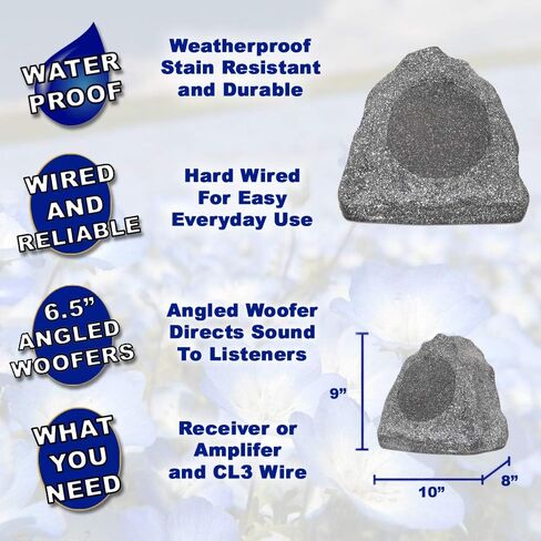 Theater Solutions 2R8G Outdoor Granite 8" Rock 2 Speaker Set for Deck Pool Spa Yard Garden in Saudi Arabia