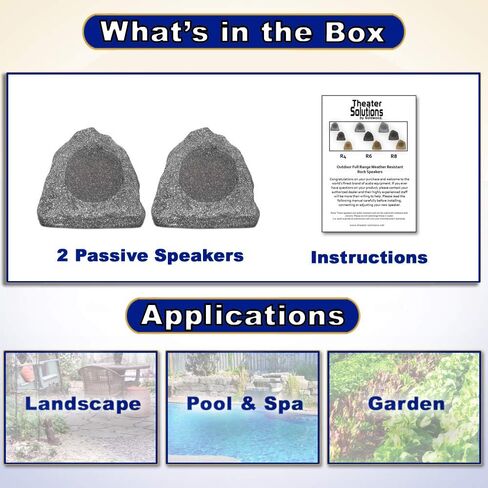 Theater Solutions 2R8G Outdoor Granite 8" Rock 2 Speaker Set for Deck Pool Spa Yard Garden in Saudi Arabia