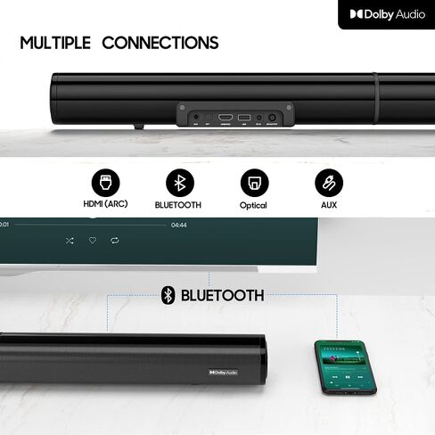 2.1 Compact Sound Bars for TV with Subwoofer, HDMI ARC/Bluetooth 5.0/Optical/AUX/RCA Connection, Remote Control, Adjustable Bass, Wall Mountable – P15, 140W, 16 inch, Black in Kuwait