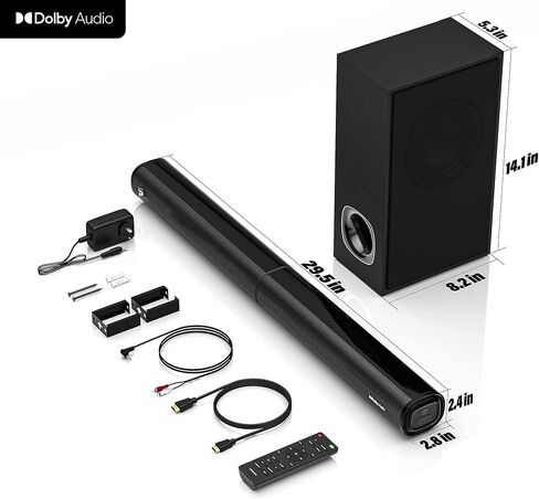 2.1 Compact Sound Bars for TV with Subwoofer, HDMI ARC/Bluetooth 5.0/Optical/AUX/RCA Connection, Remote Control, Adjustable Bass, Wall Mountable – P15, 140W, 16 inch, Black in Kuwait