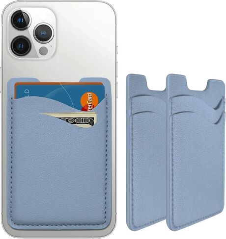 Phone Card Holder, Leather Phone Wallet Stick On Card Holder Back of Phone | Credit Card Holder for Phone Case Compatible with Most of Cell Phone (iPhone, Samsung) - 2Pack Black in Kuwait