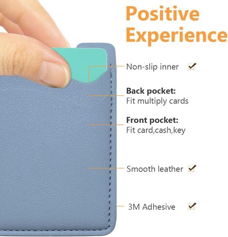 Phone Card Holder, Leather Phone Wallet Stick On Card Holder Back of Phone | Credit Card Holder for Phone Case Compatible with Most of Cell Phone (iPhone, Samsung) - 2Pack Black in Kuwait