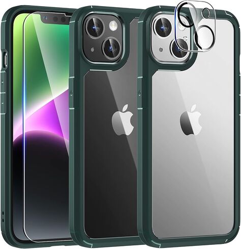 TAURI 5 in 1 Designed for iPhone 14 Case Clear, [Not Yellowing] with 2X Screen Protectors + 2X Camera Lens Protectors, [Military Grade Drop Protection] Shockproof Slim 14 Cover 6.1 Inch in Saudi Arabia