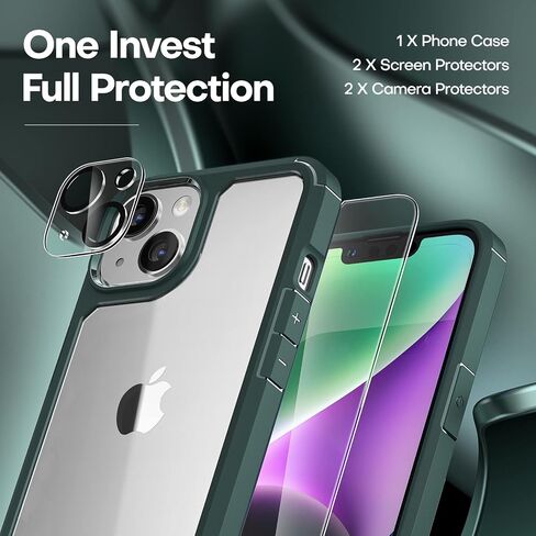 TAURI 5 in 1 Designed for iPhone 14 Case Clear, [Not Yellowing] with 2X Screen Protectors + 2X Camera Lens Protectors, [Military Grade Drop Protection] Shockproof Slim 14 Cover 6.1 Inch in Saudi Arabia