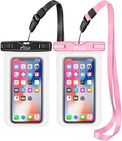 AiRunTech XL Waterproof Phone Pouch,Double Seal Floating Phone Case for Swimming Kayak Paddle Board,Protector iPhone 17 16 15 14 13, River Lake Canoe Boating Beach Accessories(Iridescent Pink+Black) in Kuwait