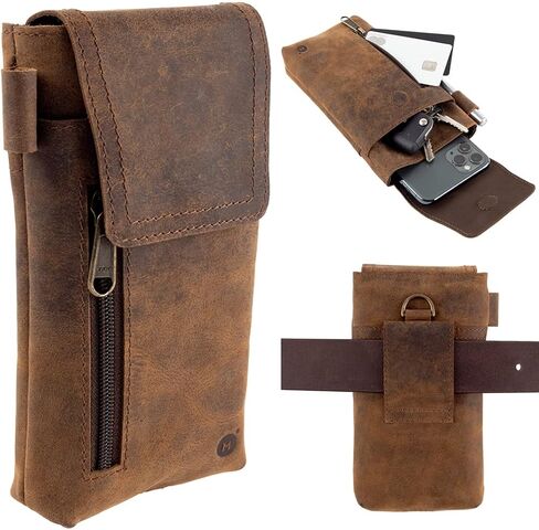 Moonster Leather Phone Holster – Genuine Full-Grain Leather for iPhone 17/16/15/14 Pro Max & Plus, Galaxy S25/S24 Ultra – Slim Belt Clip Phone Pouch with Magnetic Closure, Fits Thick Cases – 7" x 3.5" in Kuwait