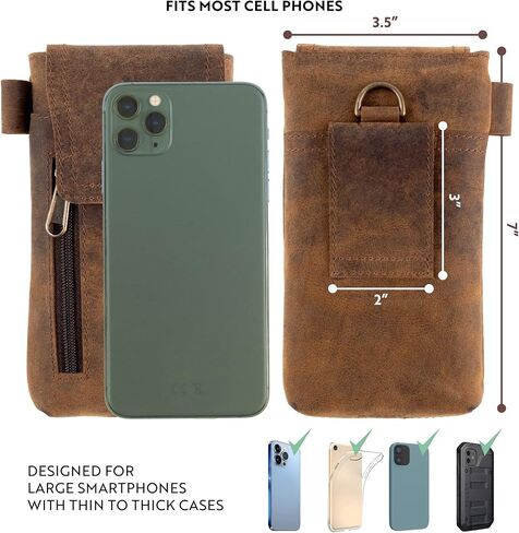 Moonster Leather Phone Holster – Genuine Full-Grain Leather for iPhone 17/16/15/14 Pro Max & Plus, Galaxy S25/S24 Ultra – Slim Belt Clip Phone Pouch with Magnetic Closure, Fits Thick Cases – 7" x 3.5" in Kuwait