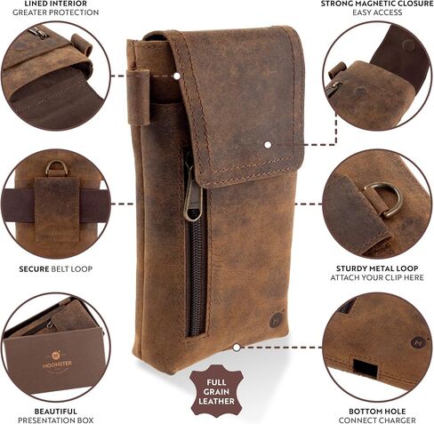Moonster Leather Phone Holster – Genuine Full-Grain Leather for iPhone 17/16/15/14 Pro Max & Plus, Galaxy S25/S24 Ultra – Slim Belt Clip Phone Pouch with Magnetic Closure, Fits Thick Cases – 7" x 3.5" in Kuwait