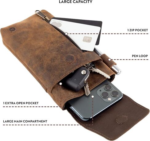 Moonster Leather Phone Holster – Genuine Full-Grain Leather for iPhone 17/16/15/14 Pro Max & Plus, Galaxy S25/S24 Ultra – Slim Belt Clip Phone Pouch with Magnetic Closure, Fits Thick Cases – 7" x 3.5" in Kuwait