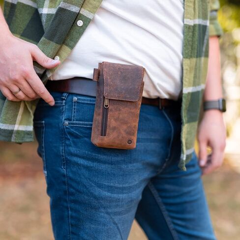Moonster Leather Phone Holster – Genuine Full-Grain Leather for iPhone 17/16/15/14 Pro Max & Plus, Galaxy S25/S24 Ultra – Slim Belt Clip Phone Pouch with Magnetic Closure, Fits Thick Cases – 7" x 3.5" in Kuwait