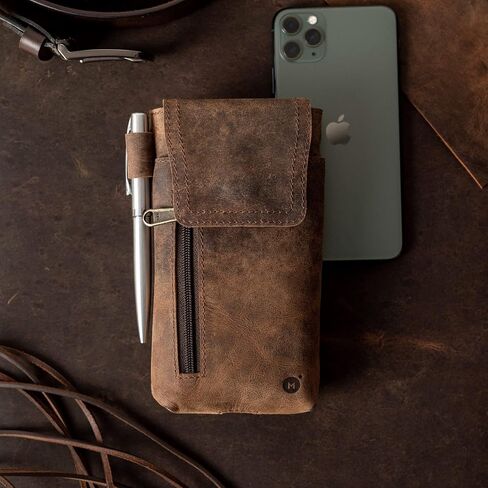 Moonster Leather Phone Holster – Genuine Full-Grain Leather for iPhone 17/16/15/14 Pro Max & Plus, Galaxy S25/S24 Ultra – Slim Belt Clip Phone Pouch with Magnetic Closure, Fits Thick Cases – 7" x 3.5" in Kuwait