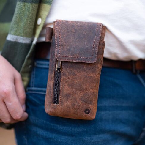 Moonster Leather Phone Holster – Genuine Full-Grain Leather for iPhone 17/16/15/14 Pro Max & Plus, Galaxy S25/S24 Ultra – Slim Belt Clip Phone Pouch with Magnetic Closure, Fits Thick Cases – 7" x 3.5" in Kuwait