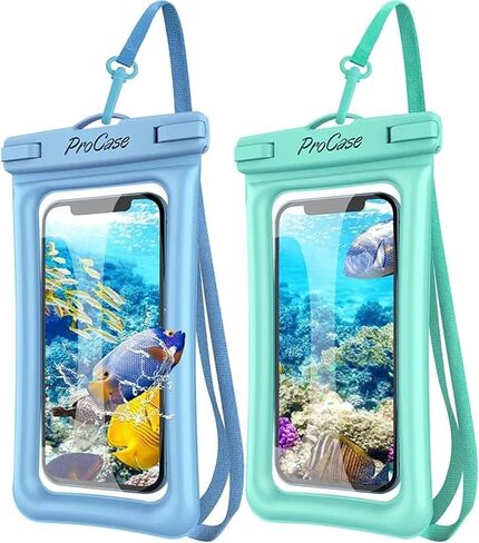ProCase 2 Pack حقيبة هاتف عائمة مقاومة للماء، حقيبة جافة IPX8 للهواتف مقاس 7 بوصات | تناسب iPhone 17/16/15/14 وGalaxy S24/S23 وPixel 8/7. حقيبة مقاومة للماء تعمل باللمس للسباحة والغوص والثلج - أسود in Kuwait