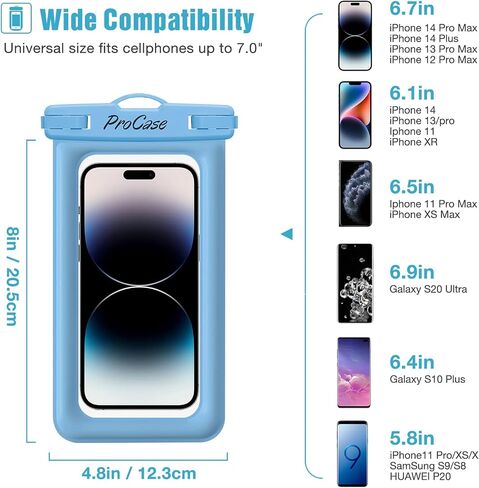 ProCase 2 Pack حقيبة هاتف عائمة مقاومة للماء، حقيبة جافة IPX8 للهواتف مقاس 7 بوصات | تناسب iPhone 17/16/15/14 وGalaxy S24/S23 وPixel 8/7. حقيبة مقاومة للماء تعمل باللمس للسباحة والغوص والثلج - أسود in Kuwait