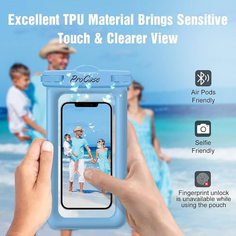 ProCase 2 Pack حقيبة هاتف عائمة مقاومة للماء، حقيبة جافة IPX8 للهواتف مقاس 7 بوصات | تناسب iPhone 17/16/15/14 وGalaxy S24/S23 وPixel 8/7. حقيبة مقاومة للماء تعمل باللمس للسباحة والغوص والثلج - أسود in Kuwait