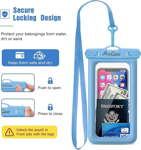ProCase 2 Pack حقيبة هاتف عائمة مقاومة للماء، حقيبة جافة IPX8 للهواتف مقاس 7 بوصات | تناسب iPhone 17/16/15/14 وGalaxy S24/S23 وPixel 8/7. حقيبة مقاومة للماء تعمل باللمس للسباحة والغوص والثلج - أسود in Kuwait