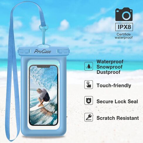 ProCase 2 Pack حقيبة هاتف عائمة مقاومة للماء، حقيبة جافة IPX8 للهواتف مقاس 7 بوصات | تناسب iPhone 17/16/15/14 وGalaxy S24/S23 وPixel 8/7. حقيبة مقاومة للماء تعمل باللمس للسباحة والغوص والثلج - أسود in Kuwait