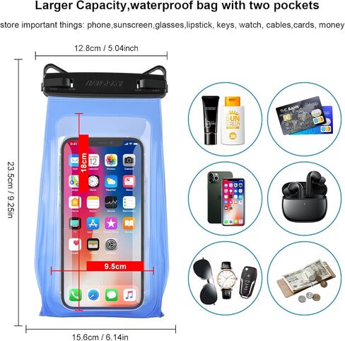 Large Capacity Waterproof Phone Pouch Floating, Waterproof Bag Case for iPhone 15 14 Pro Max 13 12 11 X XR 8 Plus Samsung Up to 6.9'', IPX8 Water Proof Phone Dry Bag for Boating Swimming Kayaking in Kuwait
