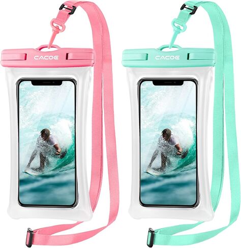 CACOE Floatable Waterproof Phone Pouch 2 Pack Up to 7.0",Black+Green | Floatable, IPX8 Waterproof Phone Case,Adjustable Lanyard,Dry Bags for Beach/Cruise/Travel/Camping/Kayak/Vacation Essentials in Saudi Arabia