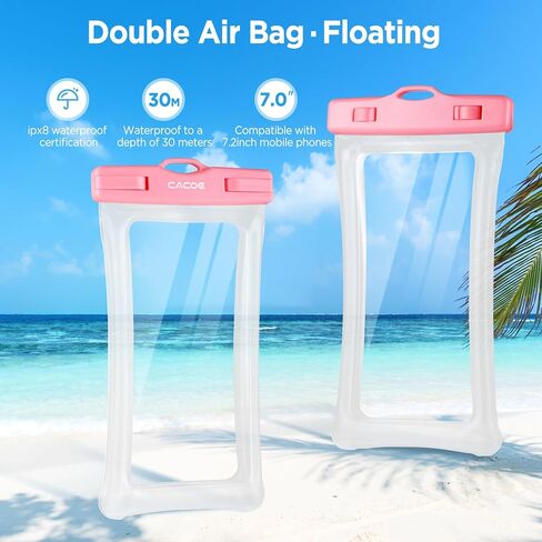 CACOE Floatable Waterproof Phone Pouch 2 Pack Up to 7.0",Black+Green | Floatable, IPX8 Waterproof Phone Case,Adjustable Lanyard,Dry Bags for Beach/Cruise/Travel/Camping/Kayak/Vacation Essentials in Saudi Arabia