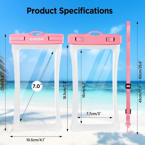 CACOE Floatable Waterproof Phone Pouch 2 Pack Up to 7.0",Black+Green | Floatable, IPX8 Waterproof Phone Case,Adjustable Lanyard,Dry Bags for Beach/Cruise/Travel/Camping/Kayak/Vacation Essentials in Saudi Arabia