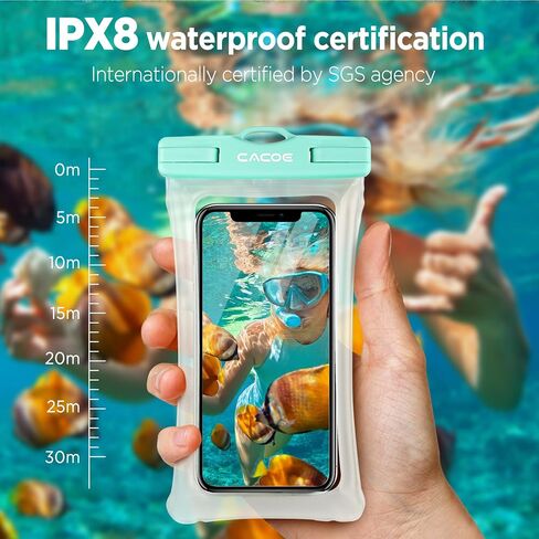 CACOE Floatable Waterproof Phone Pouch 2 Pack Up to 7.0",Black+Green | Floatable, IPX8 Waterproof Phone Case,Adjustable Lanyard,Dry Bags for Beach/Cruise/Travel/Camping/Kayak/Vacation Essentials in Saudi Arabia