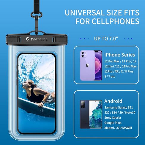SYNCWIRE Waterproof Phone Pouch [2-Pack] - Universal IPX8 Waterproof Phone Case Dry Bag with Lanyard Compatible with iPhone 15 14 13 12 11 Pro XS MAX XR X Samsung S23 S22 S20 More Up to 7 Inches in Saudi Arabia