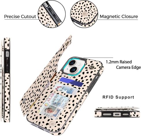 uCOLOR for iPhone 13/14 Wallet Case with Card Holder Navy Flowers | PU Leather RFID Blocking for Women Men Magnetic Clasp Kickstand 6.1 in Kuwait