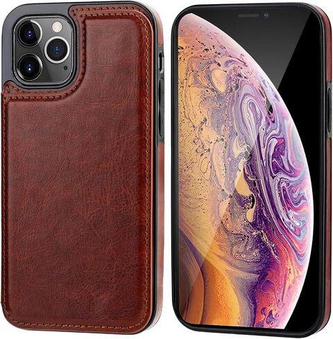 ONETOP متوافق مع iPhone 12، متوافق مع iPhone 12 Pro، حافظة محفظة مع حامل بطاقات، حافظة فتحات بطاقات بمسند من جلد البولي يوريثان، مشبك مغناطيسي مزدوج، غطاء متين مقاوم للصدمات 6.1 بوصة (أسود) in Kuwait
