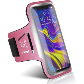 TRIBE Running Phone Holder Armband. iPhone & Galaxy Cell Phone Sports Arm Bands for Women, Men, Runners, Jogging, Walking, Exercise & Gym Workout. Fits All Smartphones. Adjustable Strap, CC/Key Pocket