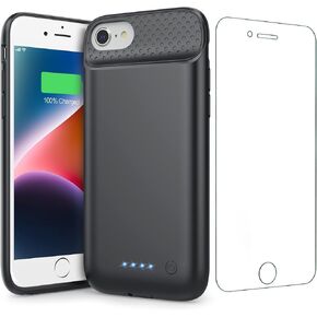 حافظة بطارية Trswyop لهاتف iPhone 8/7/6/6S/SE(2022/2020)، [7000 مللي أمبير] حافظة شحن بطارية نحيفة للغاية، حافظة شاحن بطارية ممتدة قابلة لإعادة الشحن لهاتف iPhone 8/7/6S/6/SE (الجيل الثالث والثاني) ) أسود