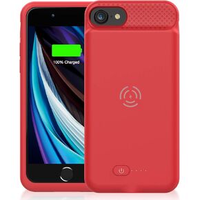 حافظة بطارية GIN FOXI لهاتف iPhone SE 2022/SE 2020/8/7/6s/6، حافظة شحن بطارية نحيفة بقدرة 6000 مللي أمبير في الساعة مضادة للسقوط قابلة لإعادة الشحن حافظة شاحن بطارية ممتدة لهاتف iPhone 8/7/6s/6/SE 2020/SE 2022-4.7 " أحمر