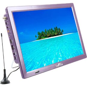 تلفزيون beFree Sound المحمول القابل لإعادة الشحن مقاس 14 بوصة LED مع HDMI وSD/MMC وUSB وVGA ومدخل/مخرج AV وموالف رقمي مدمج باللون الرمادي