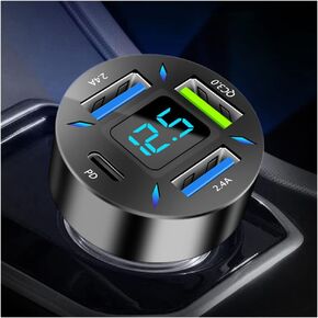 66W Fast USB Car Charger Fast Charge with Voltmeter LED Light Display Car Charger Adapter Compatible for iPhone 14/13/12/11pro/x/8/S22/S22+/Ultra/S21/S10/S9