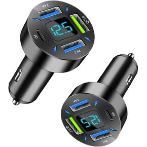 4 Ports USB Car Charger USB Adapter with Voltmeter,Type C Port PD 3.1/QC 3.0 Super Fast Charging Car Cigarette Lighter Plug for iPhone 14 13 12,S22 S21 S20,iPad Pro& More Mobil Phone (Black) in Kuwait