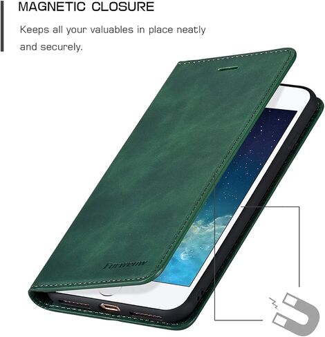 QLTYPRI iPhone 6 Plus 6S Plus Case, Premium PU Leather Cover TPU Bumper with Card Holder Kickstand Hidden Magnetic Adsorption Shockproof Flip Wallet Case for iPhone 6 Plus 6S Plus - Black in Kuwait