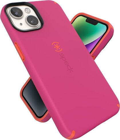 حافظة Speck iPhone 14 وiPhone 13 - حافظة هاتف نحيفة مع حماية من السقوط، مقاومة للخدش مع لمسة ناعمة لأجهزة iPhone 6.1 بوصة - حافظة مزدوجة الطبقات، وردي رقمي/أحمر طاقة CandyShell Pro in Kuwait