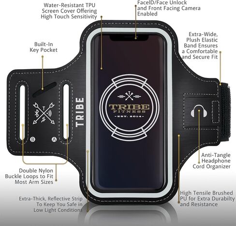 TRIBE Water Resistant Cell Phone Armband Case Running Holder for iPhone Pro Max Plus Mini SE (13/12/11/X/XS/XR/8/7/6/5) Galaxy S Ultra Plus Edge Note (21/20/10/9/8/7/6/5) Adjustable Strap & Key Pocket in Kuwait