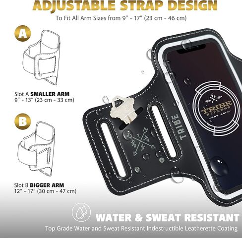 TRIBE Water Resistant Cell Phone Armband Case Running Holder for iPhone Pro Max Plus Mini SE (13/12/11/X/XS/XR/8/7/6/5) Galaxy S Ultra Plus Edge Note (21/20/10/9/8/7/6/5) Adjustable Strap & Key Pocket in Kuwait