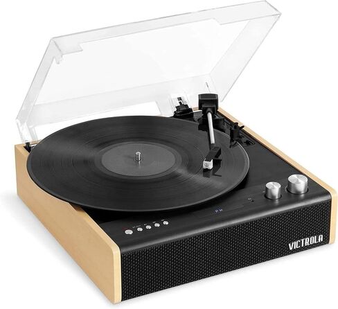 Victrola Eastwood 3-Speed Bluetooth Turntable, Black & Victrola Wooden Stand for Wooden Music Centers with Record Holder Shelf, Black & Victrola Wooden Record Crate, Black in Kuwait