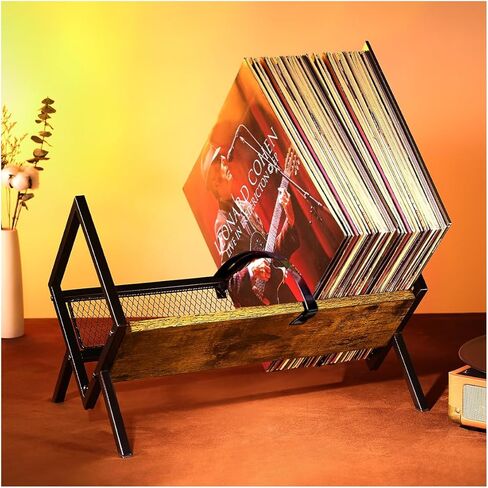 HOYRR Record Holder,Vinyl Record Holder,Vinyl Record Storage,Record Holder Wood and Iron,Record Holder can Hold 90-100 Vinyl Storage,A vinyl Record Organizer that can be Accessed at any Time. in Kuwait