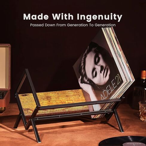 HOYRR Record Holder,Vinyl Record Holder,Vinyl Record Storage,Record Holder Wood and Iron,Record Holder can Hold 90-100 Vinyl Storage,A vinyl Record Organizer that can be Accessed at any Time. in Kuwait