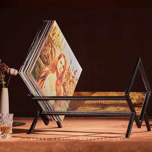 HOYRR Record Holder,Vinyl Record Holder,Vinyl Record Storage,Record Holder Wood and Iron,Record Holder can Hold 90-100 Vinyl Storage,A vinyl Record Organizer that can be Accessed at any Time. in Kuwait
